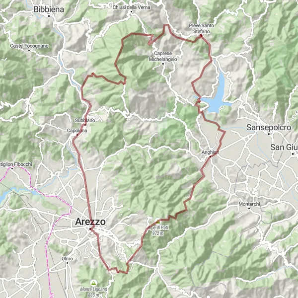 Map miniature of "Ultimate Gravel Challenge: Monte Fungaia to Alpe di Poti" cycling inspiration in Toscana, Italy. Generated by Tarmacs.app cycling route planner