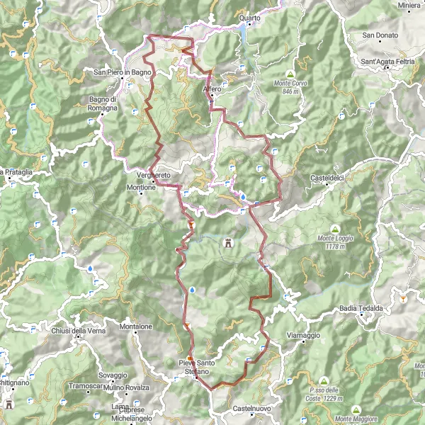 Miniatura della mappa di ispirazione al ciclismo "Gravel Monte della Zucca" nella regione di Toscana, Italy. Generata da Tarmacs.app, pianificatore di rotte ciclistiche