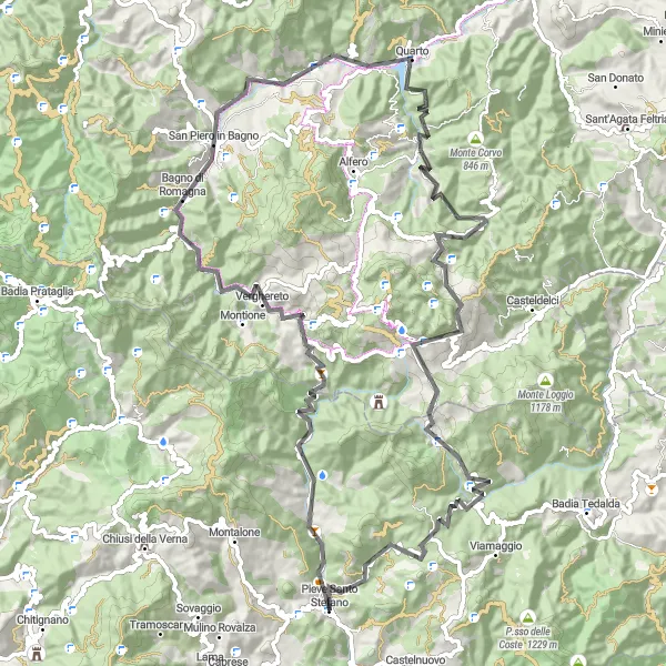 Miniatura della mappa di ispirazione al ciclismo "Percorso ciclistico delle colline toscane" nella regione di Toscana, Italy. Generata da Tarmacs.app, pianificatore di rotte ciclistiche