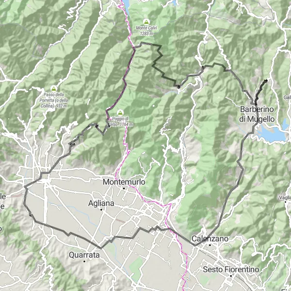 Miniature de la carte de l'inspiration cycliste "Parcours sportif à travers les monts de la région" dans la Toscana, Italy. Générée par le planificateur d'itinéraire cycliste Tarmacs.app