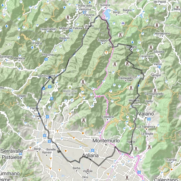 Map miniature of "Pistoia Scenic Road Tour" cycling inspiration in Toscana, Italy. Generated by Tarmacs.app cycling route planner