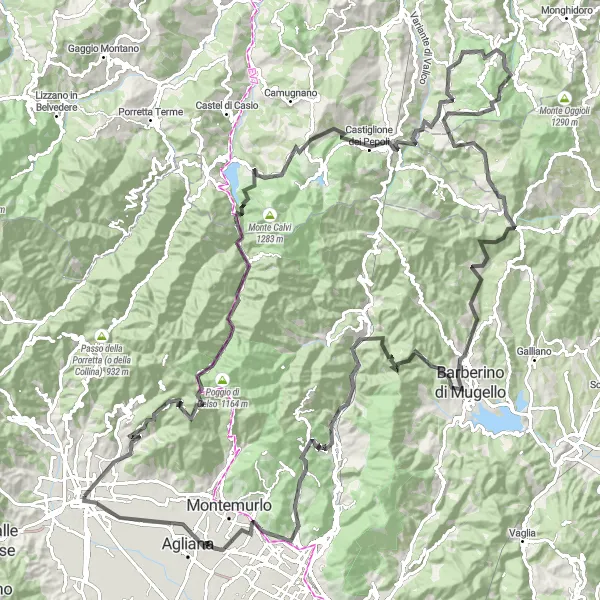 Kartminiatyr av "Landsväg från Pistoia till San Zeno" cykelinspiration i Toscana, Italy. Genererad av Tarmacs.app cykelruttplanerare
