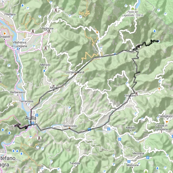 Miniatura della mappa di ispirazione al ciclismo "Riserve Naturali della Lunigiana" nella regione di Toscana, Italy. Generata da Tarmacs.app, pianificatore di rotte ciclistiche