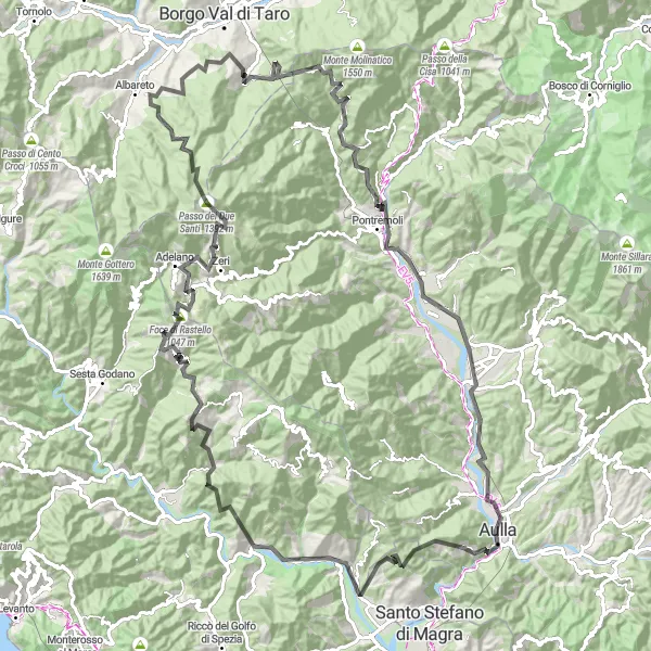 Miniaturní mapa "Okružní cyklotrasa do hor" inspirace pro cyklisty v oblasti Toscana, Italy. Vytvořeno pomocí plánovače tras Tarmacs.app