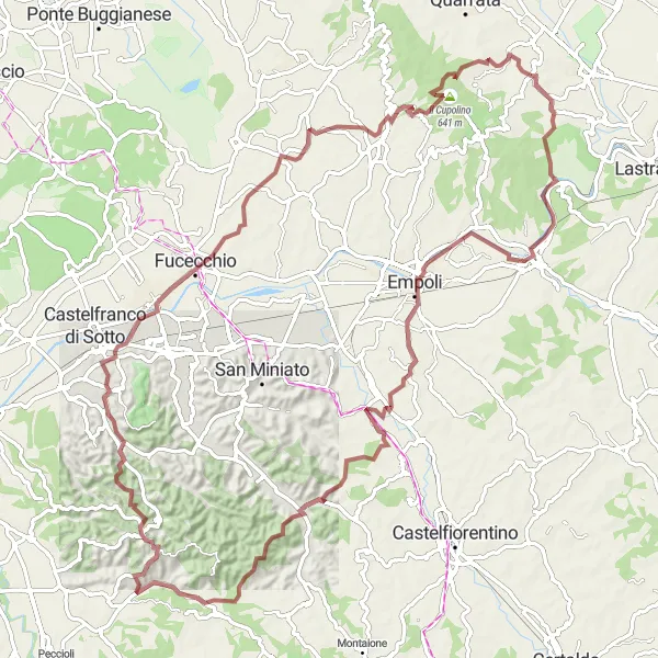 Zemljevid v pomanjšavi "Razgibana Gravel avantura" kolesarske inspiracije v Toscana, Italy. Generirano z načrtovalcem kolesarskih poti Tarmacs.app