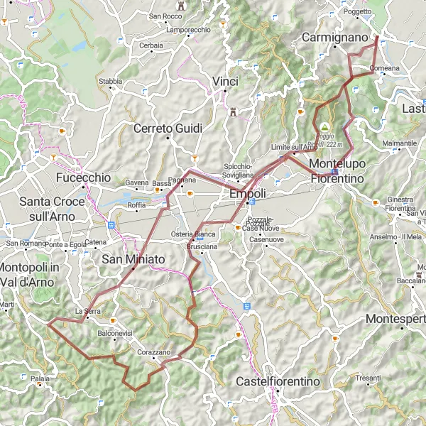 Miniatua del mapa de inspiración ciclista "Ruta de Grava Montelupo Fiorentino" en Toscana, Italy. Generado por Tarmacs.app planificador de rutas ciclistas