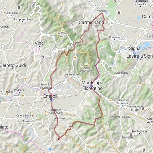Kartminiatyr av "Artimino til Fattoria Le Ginestre Loop" sykkelinspirasjon i Toscana, Italy. Generert av Tarmacs.app sykkelrutoplanlegger