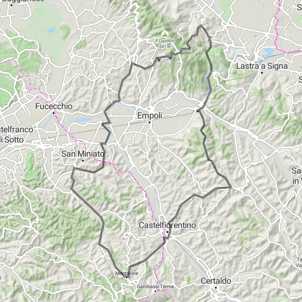 Miniatua del mapa de inspiración ciclista "Ruta de ciclismo de carretera por Montelupo Fiorentino" en Toscana, Italy. Generado por Tarmacs.app planificador de rutas ciclistas