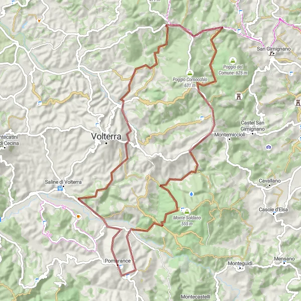 Map miniature of "The Hidden Gem Gravel Adventure" cycling inspiration in Toscana, Italy. Generated by Tarmacs.app cycling route planner