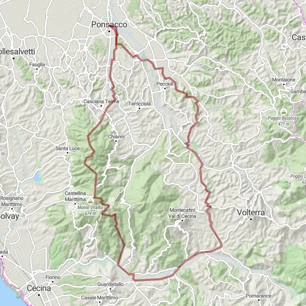 Miniatura della mappa di ispirazione al ciclismo "Le Colline di Ponsacco" nella regione di Toscana, Italy. Generata da Tarmacs.app, pianificatore di rotte ciclistiche