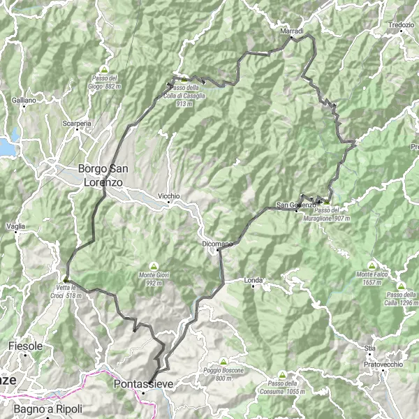 Miniatura della mappa di ispirazione al ciclismo "La sfida delle colline" nella regione di Toscana, Italy. Generata da Tarmacs.app, pianificatore di rotte ciclistiche