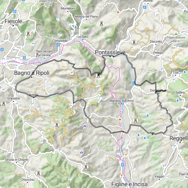 Miniatura della mappa di ispirazione al ciclismo "Colline toscane in bicicletta" nella regione di Toscana, Italy. Generata da Tarmacs.app, pianificatore di rotte ciclistiche