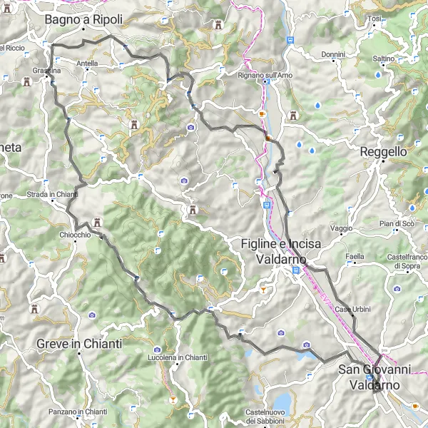 Mapa miniatúra "Ponte a Ema - Poggio al Torrino" cyklistická inšpirácia v Toscana, Italy. Vygenerované cyklistickým plánovačom trás Tarmacs.app