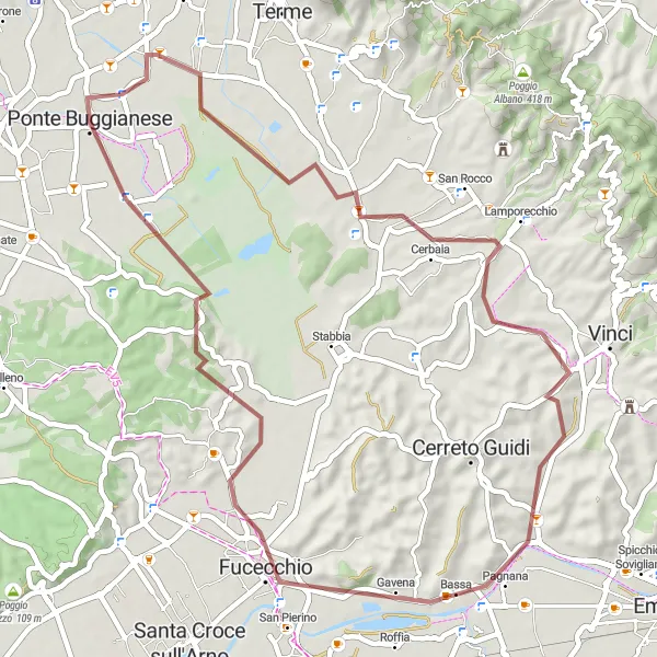 Mapa miniatúra "Gravel route around Ponte Buggianese" cyklistická inšpirácia v Toscana, Italy. Vygenerované cyklistickým plánovačom trás Tarmacs.app