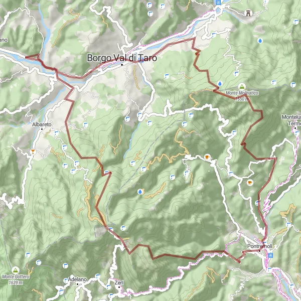 Miniaturní mapa "Gravelový okruh přes Passo dei Due Santi" inspirace pro cyklisty v oblasti Toscana, Italy. Vytvořeno pomocí plánovače tras Tarmacs.app
