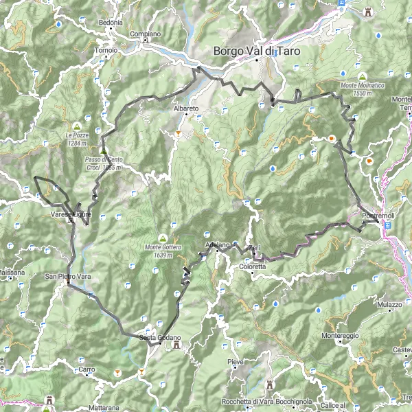 Kartminiatyr av "Rundtur till Monte Codolo och Monte Chiaro" cykelinspiration i Toscana, Italy. Genererad av Tarmacs.app cykelruttplanerare