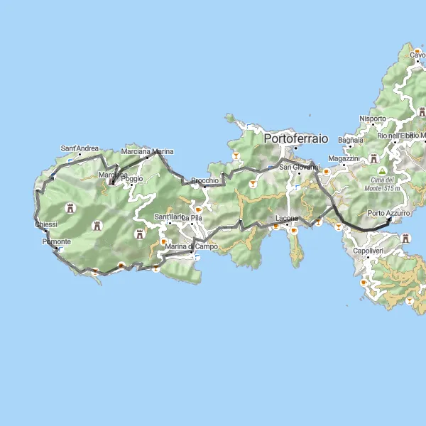 Miniatua del mapa de inspiración ciclista "Desafío en carretera a Monte Puccio" en Toscana, Italy. Generado por Tarmacs.app planificador de rutas ciclistas