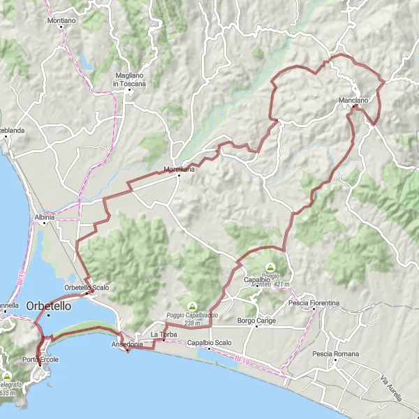 Mapa miniatúra "Gravelová trasa cez Tenuta Marsiliana Principe Corsini" cyklistická inšpirácia v Toscana, Italy. Vygenerované cyklistickým plánovačom trás Tarmacs.app