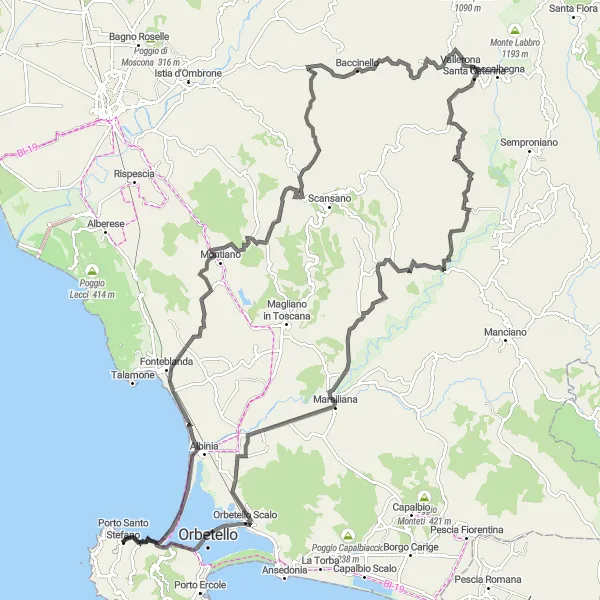 Map miniature of "Road Cycling Adventure to Monte Pò" cycling inspiration in Toscana, Italy. Generated by Tarmacs.app cycling route planner