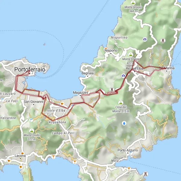 Karten-Miniaturansicht der Radinspiration "Gravel-Abenteuer durch die Natur rund um Portoferraio" in Toscana, Italy. Erstellt vom Tarmacs.app-Routenplaner für Radtouren