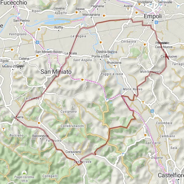 Miniatua del mapa de inspiración ciclista "Ruta de Grava alrededor de Pozzale-Case Nuove" en Toscana, Italy. Generado por Tarmacs.app planificador de rutas ciclistas