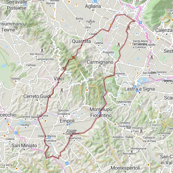 Miniaturní mapa "Gravelový okruh Vinci" inspirace pro cyklisty v oblasti Toscana, Italy. Vytvořeno pomocí plánovače tras Tarmacs.app
