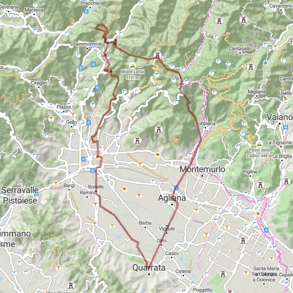 Miniatura della mappa di ispirazione al ciclismo "Colline e Montagne toscane" nella regione di Toscana, Italy. Generata da Tarmacs.app, pianificatore di rotte ciclistiche