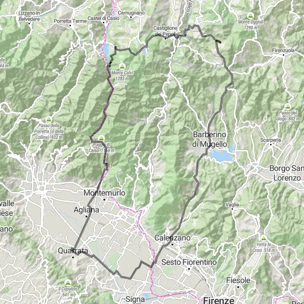 Miniatura della mappa di ispirazione al ciclismo "Avventure sulle Colline Toscane" nella regione di Toscana, Italy. Generata da Tarmacs.app, pianificatore di rotte ciclistiche