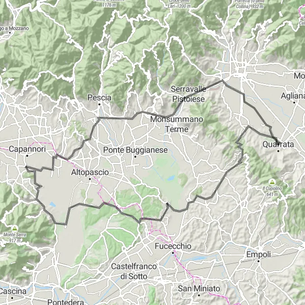 Miniatua del mapa de inspiración ciclista "Ruta de Ciclismo de Carretera Quarrata-Pieve a Nievole" en Toscana, Italy. Generado por Tarmacs.app planificador de rutas ciclistas