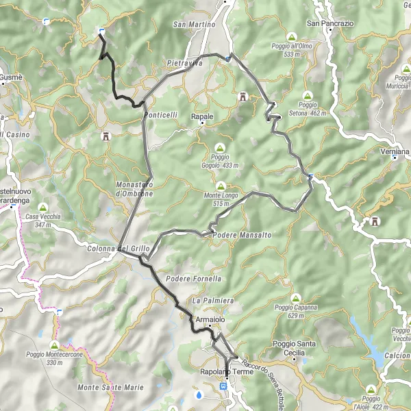 Miniatura della mappa di ispirazione al ciclismo "Le colline del Chianti senese" nella regione di Toscana, Italy. Generata da Tarmacs.app, pianificatore di rotte ciclistiche