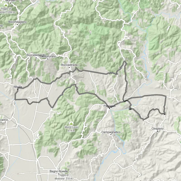 Mapa miniatúra "Okruh z Ribolla" cyklistická inšpirácia v Toscana, Italy. Vygenerované cyklistickým plánovačom trás Tarmacs.app