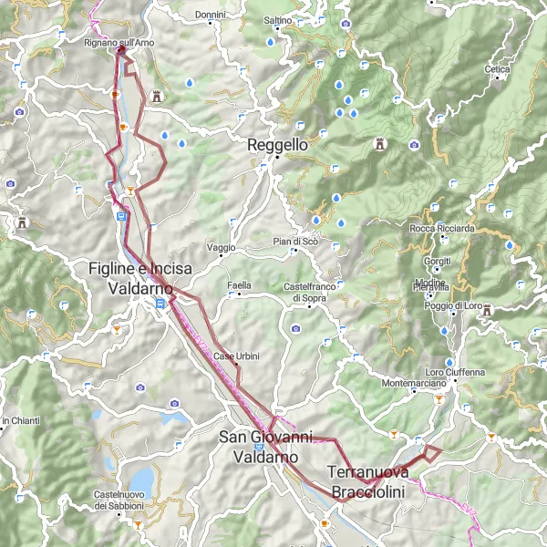 Miniatura della mappa di ispirazione al ciclismo "Valdarno Gravel Expedition" nella regione di Toscana, Italy. Generata da Tarmacs.app, pianificatore di rotte ciclistiche