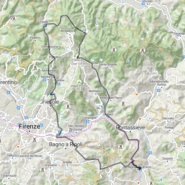 Miniatura della mappa di ispirazione al ciclismo "Poggio Panorama Loop" nella regione di Toscana, Italy. Generata da Tarmacs.app, pianificatore di rotte ciclistiche