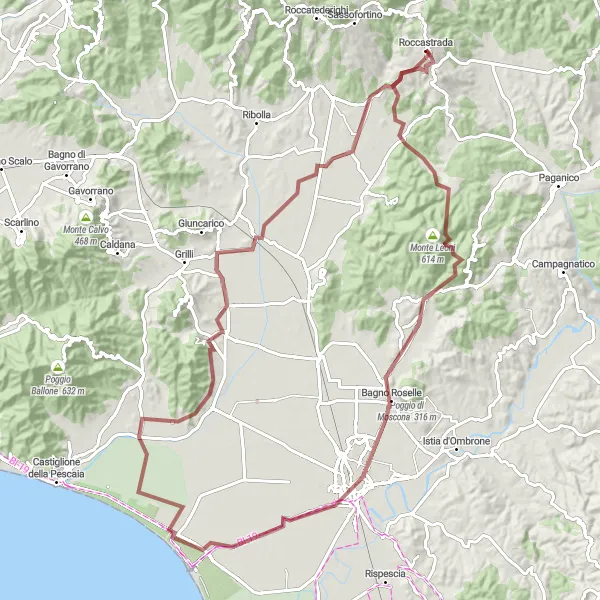 Miniatua del mapa de inspiración ciclista "Ruta de 101 km en gravilla con vistas impresionantes" en Toscana, Italy. Generado por Tarmacs.app planificador de rutas ciclistas