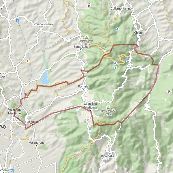 Miniatuurkaart van de fietsinspiratie "Avontuurlijke graveltocht door de natuur" in Toscana, Italy. Gemaakt door de Tarmacs.app fietsrouteplanner