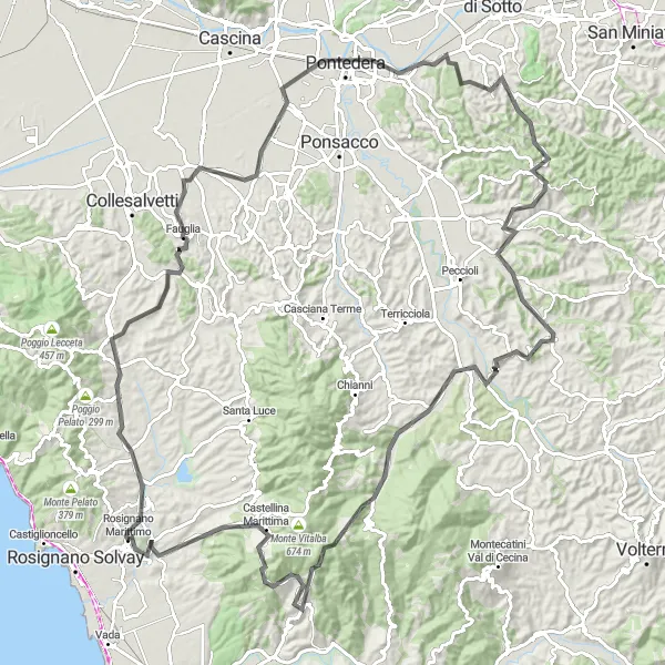 Miniatuurkaart van de fietsinspiratie "Klimmend door de heuvels van Toscane" in Toscana, Italy. Gemaakt door de Tarmacs.app fietsrouteplanner