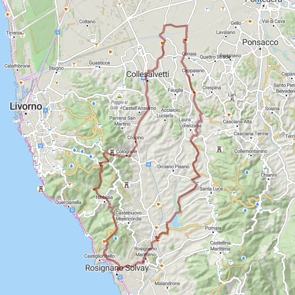 Miniaturní mapa "Trasa kolem Rosignano Solvay-Castiglioncello" inspirace pro cyklisty v oblasti Toscana, Italy. Vytvořeno pomocí plánovače tras Tarmacs.app