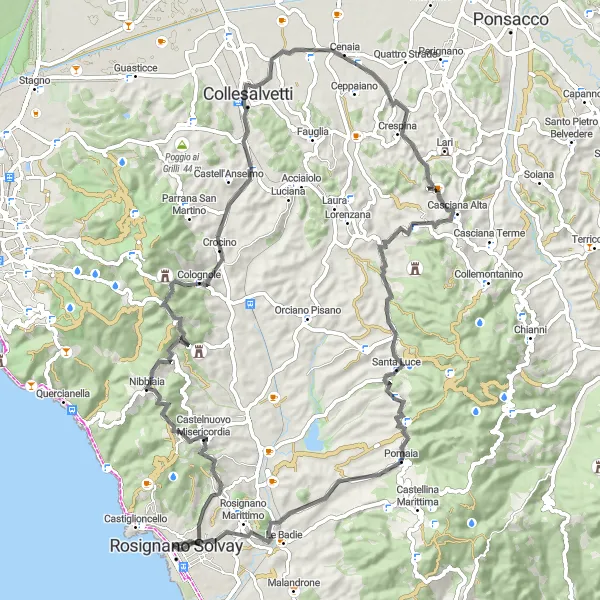 Map miniature of "Exploring the Hills of Toscana" cycling inspiration in Toscana, Italy. Generated by Tarmacs.app cycling route planner