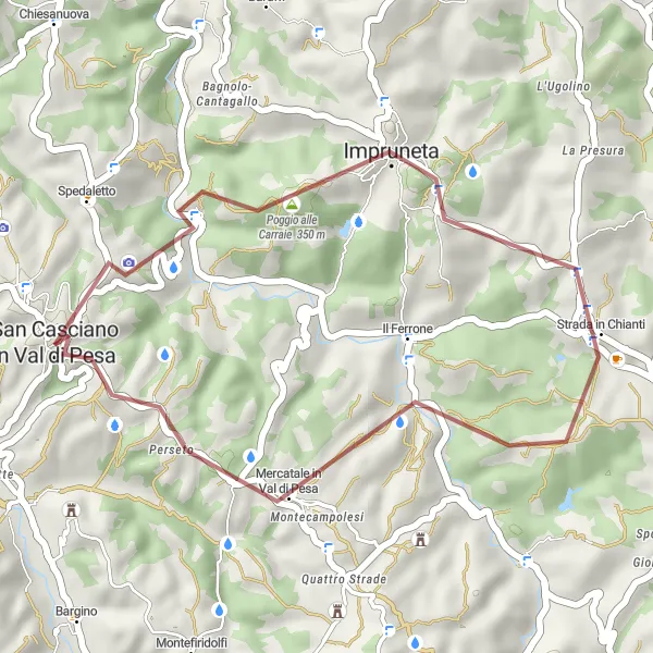 Miniature de la carte de l'inspiration cycliste "Itinéraire unique en gravel à Impruneta" dans la Toscana, Italy. Générée par le planificateur d'itinéraire cycliste Tarmacs.app