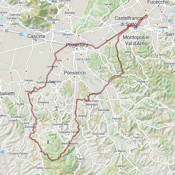 Zemljevid v pomanjšavi "Gorska kolesarska pot Montacchita - Santa Croce sull'Arno" kolesarske inspiracije v Toscana, Italy. Generirano z načrtovalcem kolesarskih poti Tarmacs.app