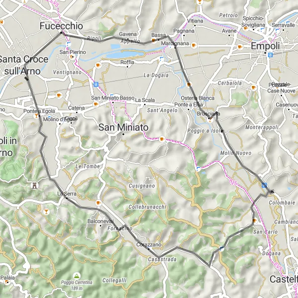 Mapa miniatúra "Asphalt - San Donato Castelnuovo d'Elsa" cyklistická inšpirácia v Toscana, Italy. Vygenerované cyklistickým plánovačom trás Tarmacs.app