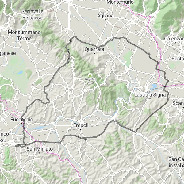 Map miniature of "Road Route 295804" cycling inspiration in Toscana, Italy. Generated by Tarmacs.app cycling route planner