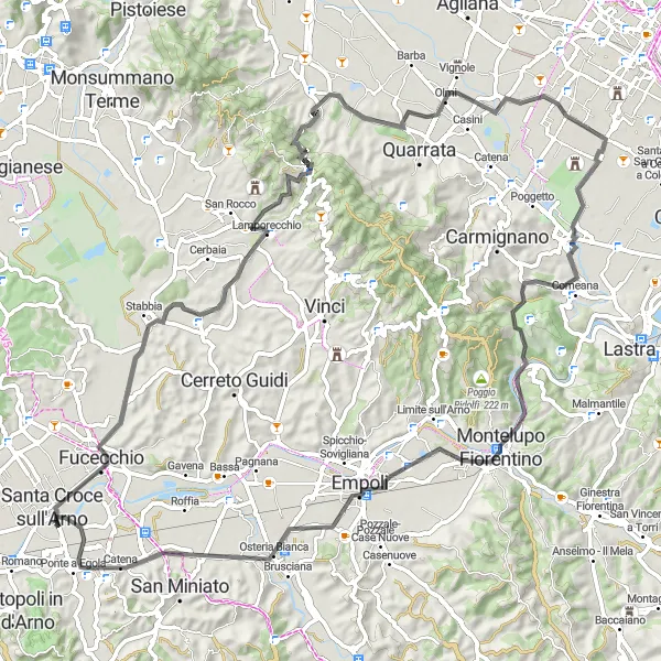 Miniature de la carte de l'inspiration cycliste "Tour panoramique de la route de Toscane" dans la Toscana, Italy. Générée par le planificateur d'itinéraire cycliste Tarmacs.app