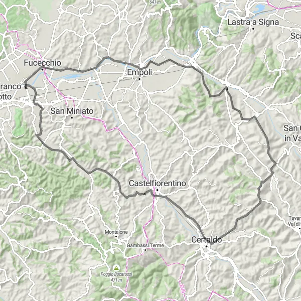 Mapa miniatúra "Cyklistická trasa San Donato - Toscana" cyklistická inšpirácia v Toscana, Italy. Vygenerované cyklistickým plánovačom trás Tarmacs.app