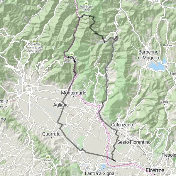 Mapa miniatúra "Road Okruh z San Donnino" cyklistická inšpirácia v Toscana, Italy. Vygenerované cyklistickým plánovačom trás Tarmacs.app