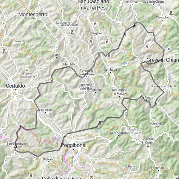 Map miniature of "Chianti Classic" cycling inspiration in Toscana, Italy. Generated by Tarmacs.app cycling route planner