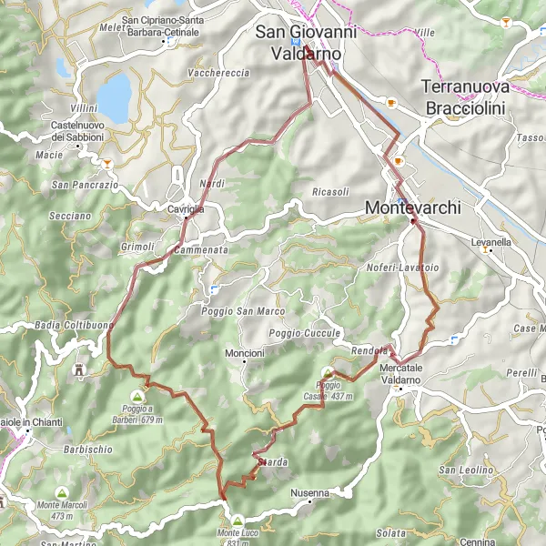 Miniatura della mappa di ispirazione al ciclismo "Avventura in bicicletta tra strade sterrate" nella regione di Toscana, Italy. Generata da Tarmacs.app, pianificatore di rotte ciclistiche