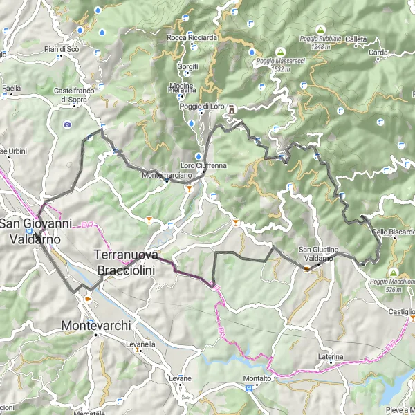 Miniature de la carte de l'inspiration cycliste "L'authenticité des paysages toscans" dans la Toscana, Italy. Générée par le planificateur d'itinéraire cycliste Tarmacs.app