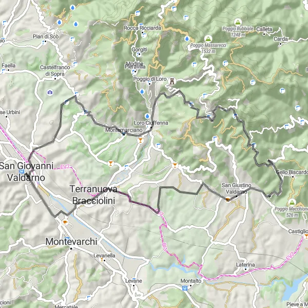 Map miniature of "Vineyard Loop" cycling inspiration in Toscana, Italy. Generated by Tarmacs.app cycling route planner