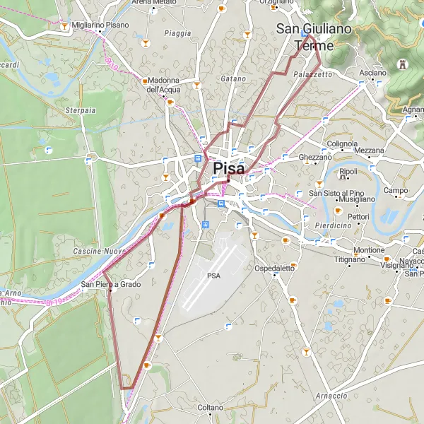 Zemljevid v pomanjšavi "Popotovanje po slikoviti Toscani" kolesarske inspiracije v Toscana, Italy. Generirano z načrtovalcem kolesarskih poti Tarmacs.app